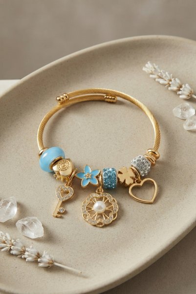 ForWhat Women's Bracelet with Blue Charms for Elegant Wrists