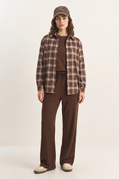 Generic Brand Women's Comfortable Flexible Modal Brown Top and Bottom Set