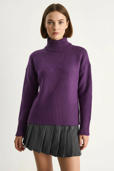Şeker Portakalım Women's Turtleneck Purple Sweater