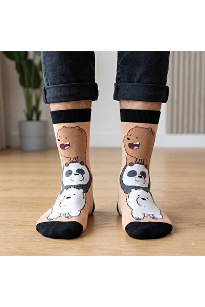 Unisex Panda ve Ayıcıklar Desenli Soket Çorap
