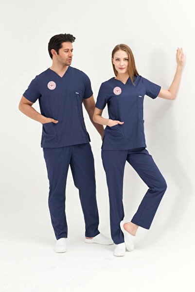 Kadın Hemşire Likralı Lacivert Scrubs Sağlık Bakanlığı Standartı