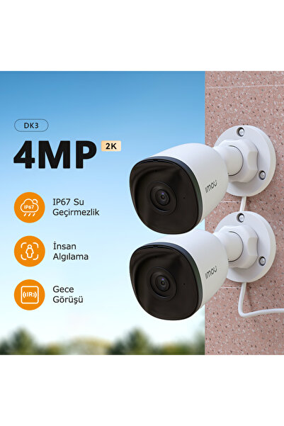 Imou DK3 4MP 2’li Set Dış Mekan Akıllı Kamera 2K Wi-Fi Kamera Bullet Smart Ca...