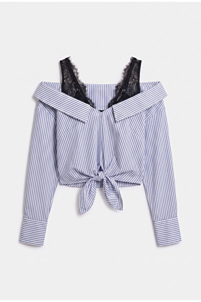 it's basic Women's Blue Striped W6-56 Relaxed Black Tulle and Shoulder Detail...