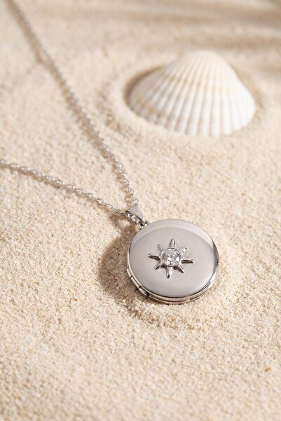 BUTİK AYVİTRİN 316L Steel Chain Silver Color Openable Locket Necklace