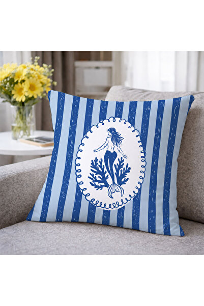 Evmila Blue Striped Botanical Medallion Patterned Decorative Throw Pillow Cov...