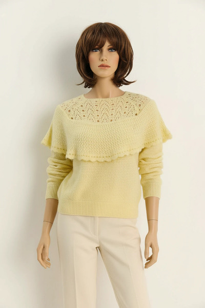 Efnaz style Women's Ruffled Openwork Detailed Balloon Sleeve Ribbed Knitwear ...