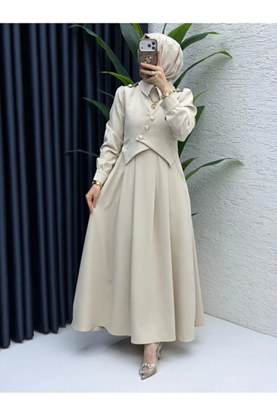 BETES Women's Hijab Double Crepe Fabric Dress with Pockets