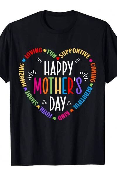 2BIR Happy Mother's Day T-Shirt, Unisex Retro Heart Print Crew Neck Casual St...