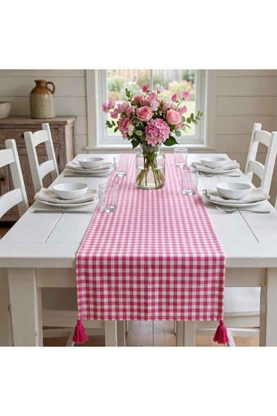Attolya Runner Tablecloth Alternative Runner Fringed Checkered Runner Pink Runner Fuchsia Runner