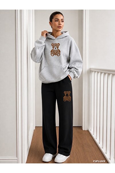 FUFLUNS Bear Printed Men's Hooded Tracksuit Set