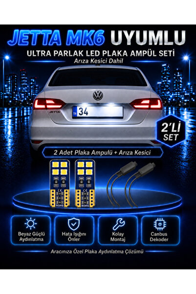 DuoLight Volkswagen Jetta MK6 Uyumlu T10 W5W LED Plaka Ampul Seti 2 Adet Arız...