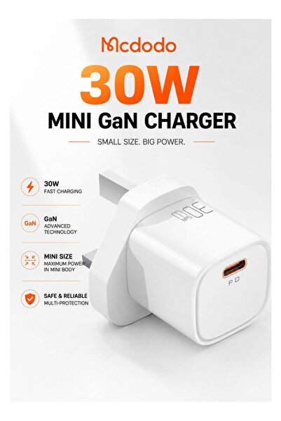 Mcdodo CH-0580 30W USB-C PD Mini GaN Fast Charger, UK Plug, White, Single Por...