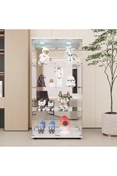 MODERN Beauty4U White Glass Display Cabinet with LED&Mirror, 4-Shelf Curio Ca...