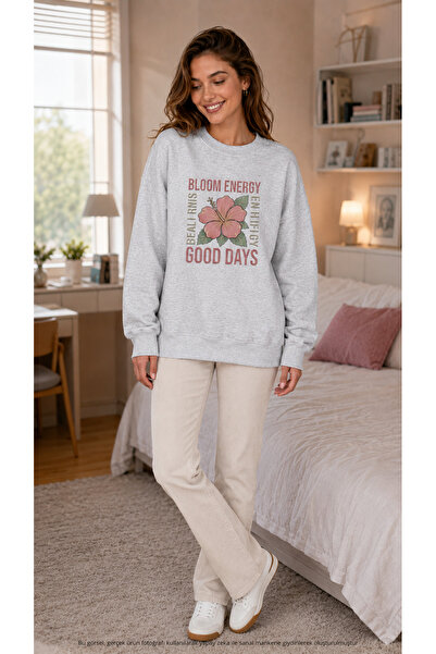 caddekombin Women's Bloom Energy Floral Printed Round Crew Neck Long Sleeve S...