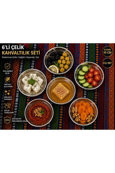 Layla Copper Kahvaltı Takımı Çelik Kahvaltılık Desenli Çerezlik Kahvaltılık
