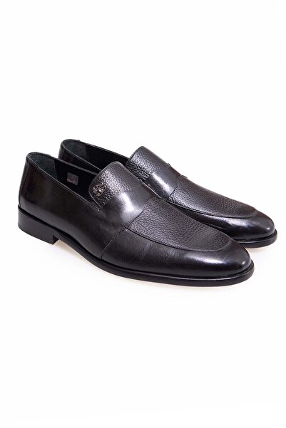 FRANCO CALVANI Black Color Laceless Genuine Leather Men's Shoes