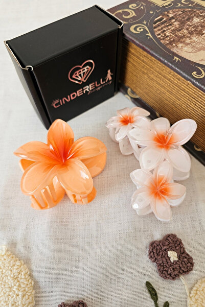 Cinderella Set of 2 White Orange Ombre Floral Lotus Hair Clips - Hawaiian Flo...