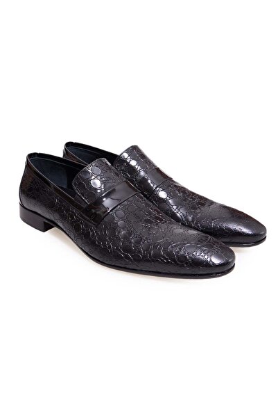 FRANCO CALVANI Black Color Laceless Genuine Leather Men's Shoes