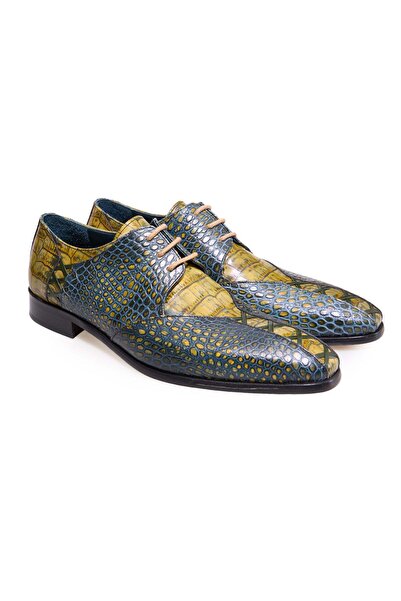 FRANCO CALVANI Green Color Lace-Up Genuine Leather Men's Shoes