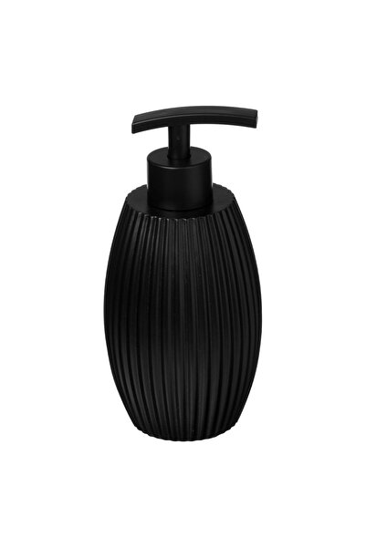 Zâna Casei Black Oval Polyresin Dispenser with Embossed Stripes for Liquid So...