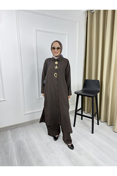 Sovel 3031 Long Tunic Pants 2-Piece Hijab Set – Button Detail, Comfortable Fit