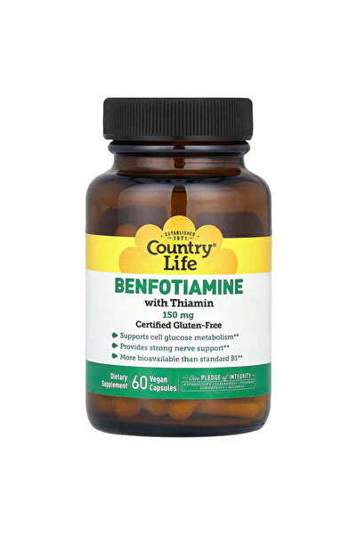 COUNTRY LIFE Benfotiamine with B1 Thiamin, 150 Mg, 60 Vegan Capsules