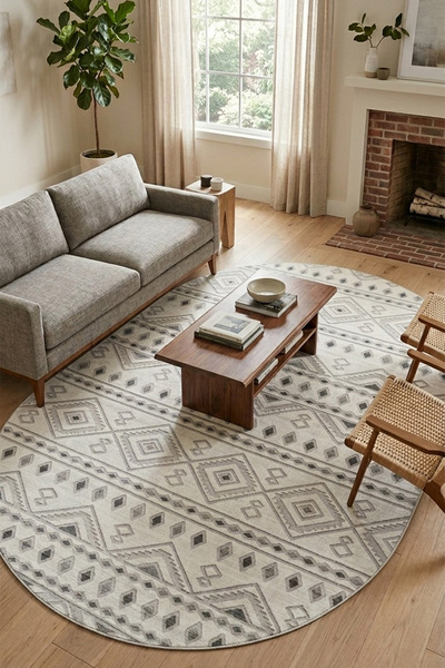 Raschel Carpet Oval Premium Yıkanabilir Leke Tutmaz Modern Kilim Etnik Desen ...
