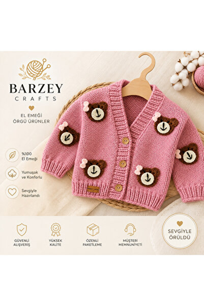 Barzey crafts Hand Knitted Teddy Bear Patterned Baby Cardigan – Knitted Cardi...