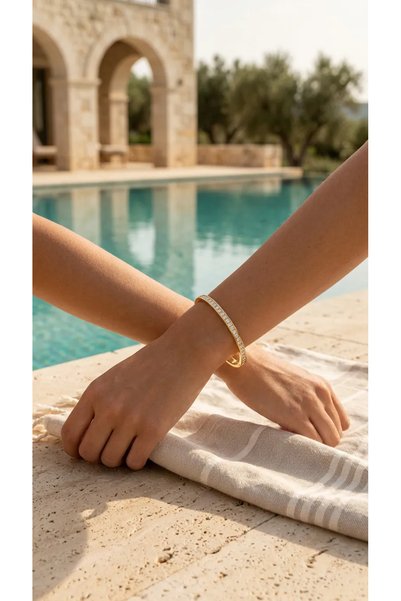 ZEY Steel Bracelet Gold Color Zircon Stone Elegant Women's Bracelet Stylish Design