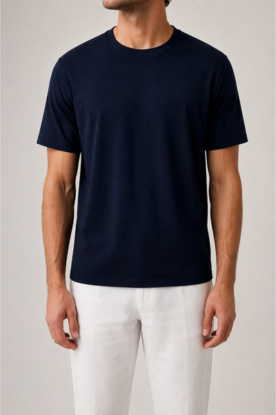 Erkek Lacivert Regular Fit Kısa Kollu Tshirt