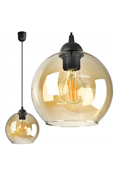 NO BRAND Lustră suspendată tip glob 20 cm, culoare miere, LED