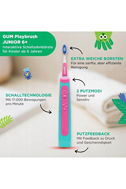 NO BRAND Periuță de dinți electrică GUM Playbrush Junior pentru copii 6+ Roz