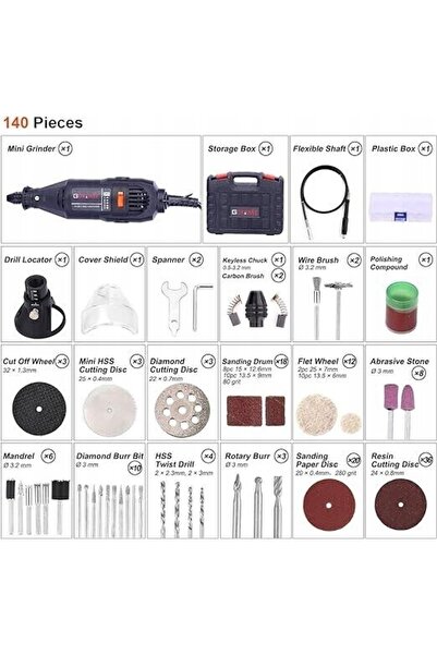 NO BRAND Mini polizor electric, 5 viteze, 140 de accesorii, 130 W
