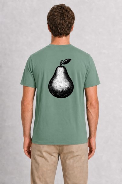 WAKHA Men's Linol Print Pear Design T-Shirt with Back Print - Green