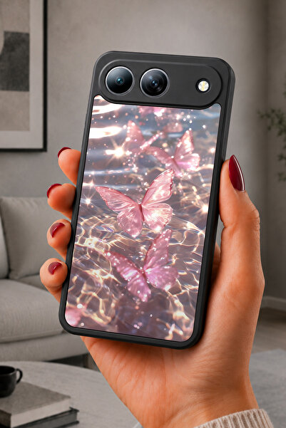 TECNO Spark 40 5G Uyumlu PembeKelebek Desenli Kamera Korumalı Darbelere Dayan...