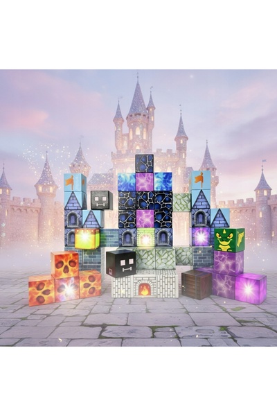 woopie Blocuri magnetice de construcție Pixeli luminoși 64 de elemente Castel