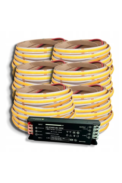 NO BRAND KIT LED COB 480D/m 30m Alb Cald 48V 8mm + Sursă de alimentare FLAT 3...