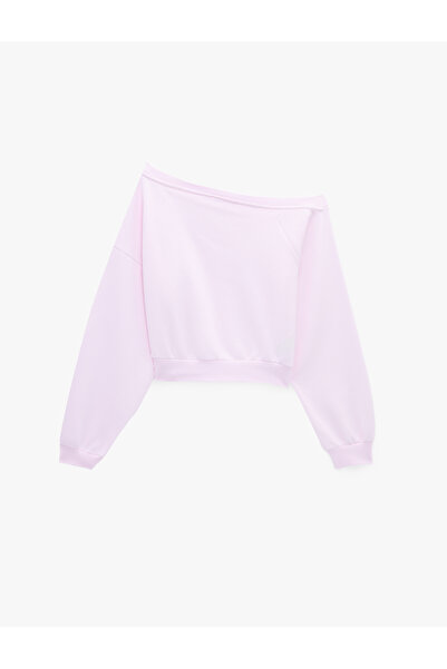 Koton Long Sleeve Three Thread Asymmetric Boat Neck Off Shoulder Sweatshirt