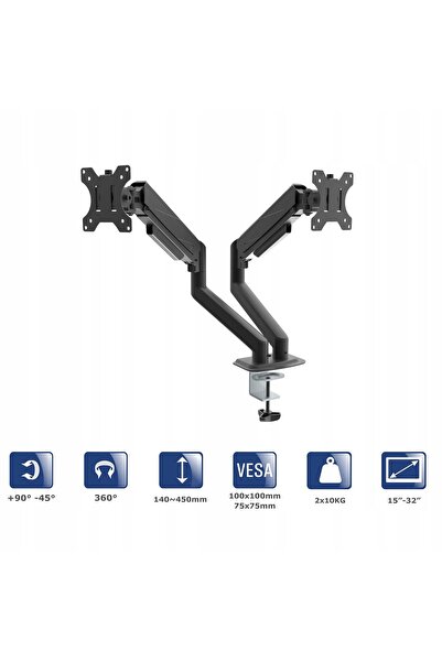 Akyga Suport de birou pentru 2 monitoare AK-MB-06 cu gaz VESA 32"