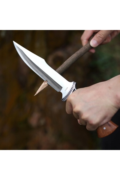 NO BRAND 30 cm TYGRYS Cuțit de vânătoare cu mâner din lemn ND258