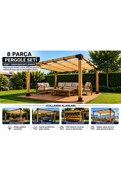 Pergola Seti Çardak Teras Garaj İçin Metal 90X90X2,5 mm pergalo 8parça profil iç ölçüsü 85*85