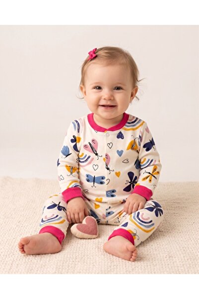 Ege Bebek Baby Girl 100% Cotton 1-2-3 Years Old Printed Snap Fastener Top and...