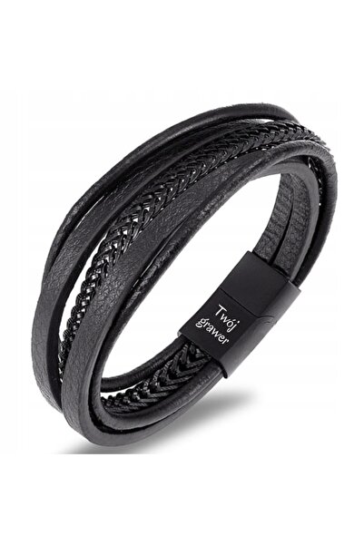 NO BRAND Brățară din curele de piele neagră cu elemente metalice