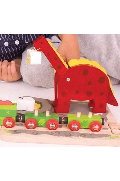 NO BRAND BIGJIGS: trenuleț cu macara și dinozaur BJT241