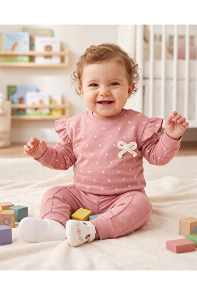 Ege Bebek Baby Girl Bow Detailed Seasonal 2-Piece 100% Cotton 6-9-12-18-24 Mo...