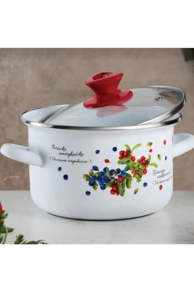 NO BRAND Vas emailat GARNEK cu capac 18CM 2,9L EMALIA OLKUSZ Borówka Gaz și I...
