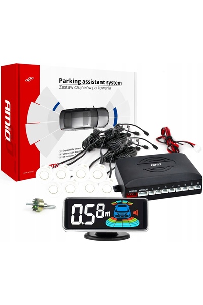 AMIO Set senzori de parcare auto 12V albi față-spate