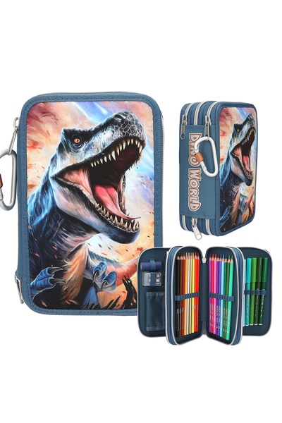 NO BRAND Penar școlar cu rechizite, triplu, cu dinozauri, Dino World Depesche