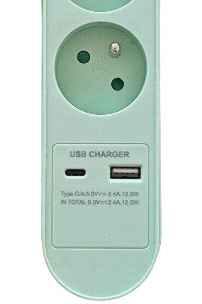 NO BRAND Prelungitor HYKKER cu 5 prize + USB + USB C, verde