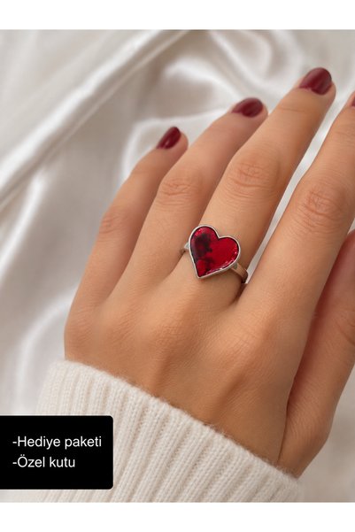 HER ŞEY NOTA www.herseynota.com Metal Ring with Red Heart Figure – Romantic a...